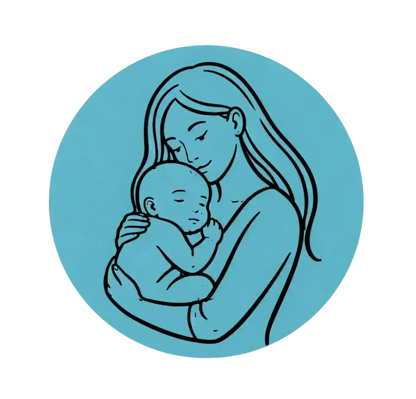 Blue icon of mother holding her baby.