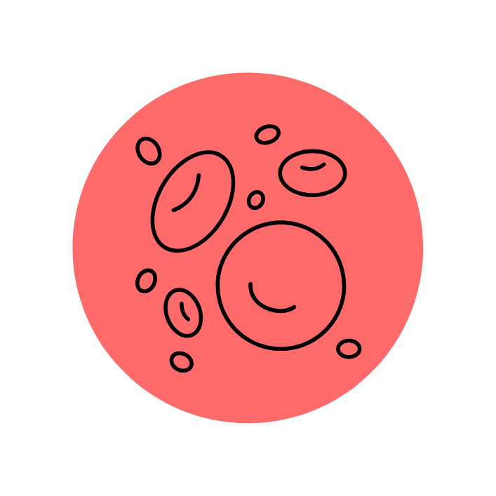 Red icon of blood cells.